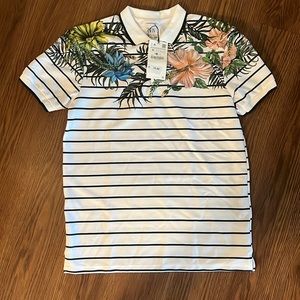 Zara Mens floral striped polo shirt NWT size medium